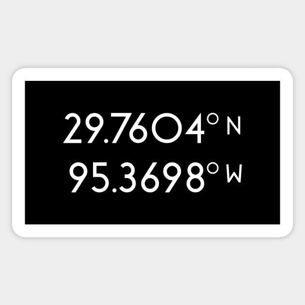 Houston Map Coordinates (latitude and longitude) white text only, no image or city name Sticker by AtlasMirabilis